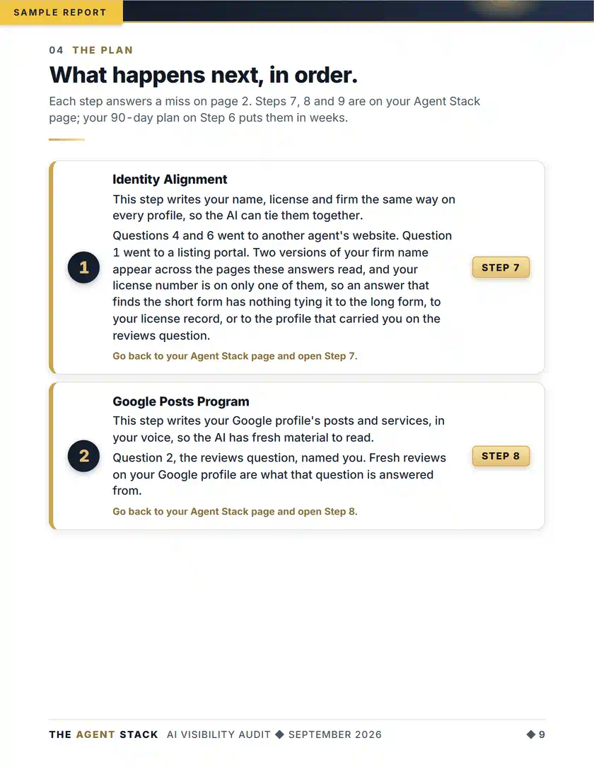 Sample report, the 90-day plan